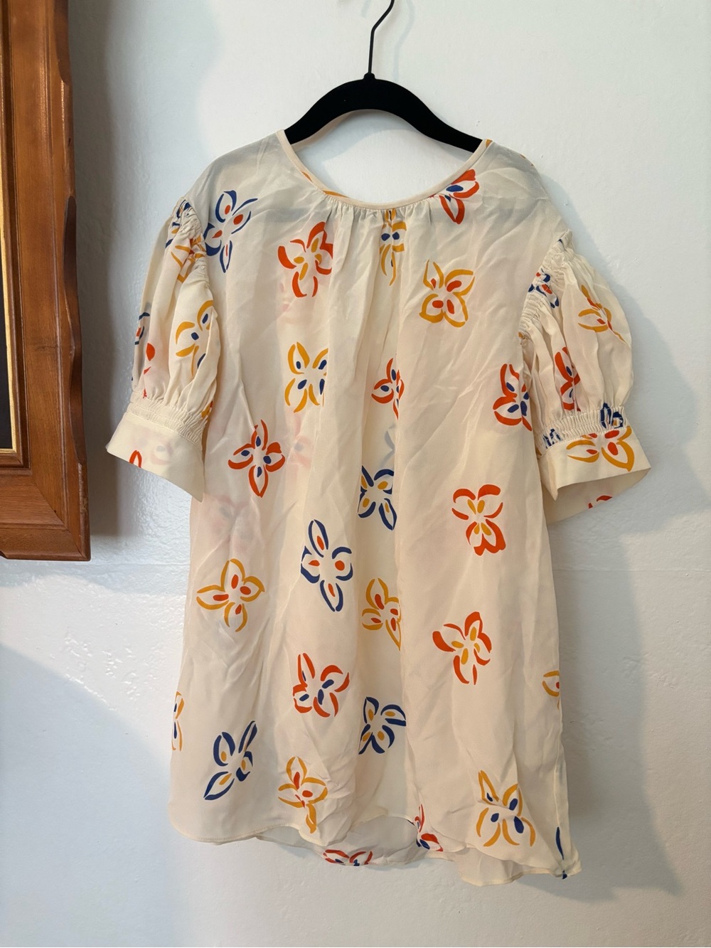 Rebecca Taylor 100% Silk Cream Floral Puff-Sleeve Blouse - Picture 3 of 6